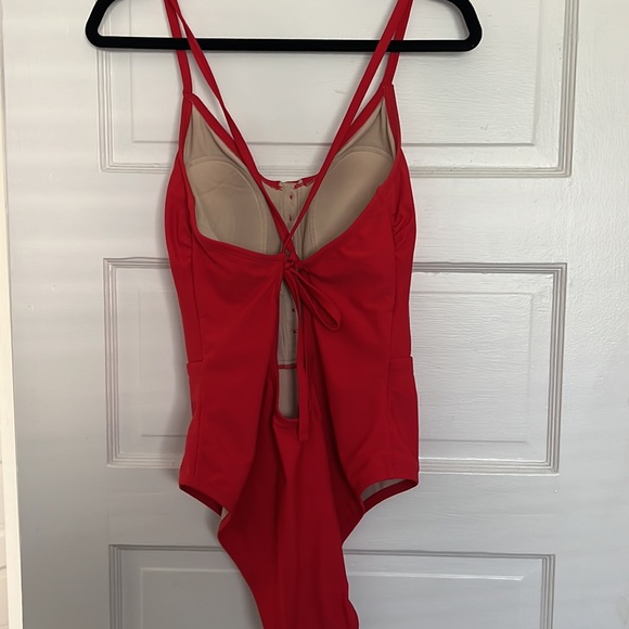 Red one piece swimsuit with crossed back tie. Size Large. Excellent condition. - Picture 3 of 5